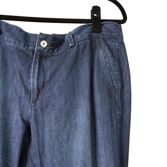 Loft Women's Modern Flare Dark Wash Envelope Pockets Cuffed Jeans Size 14 - Picture 3 of 14